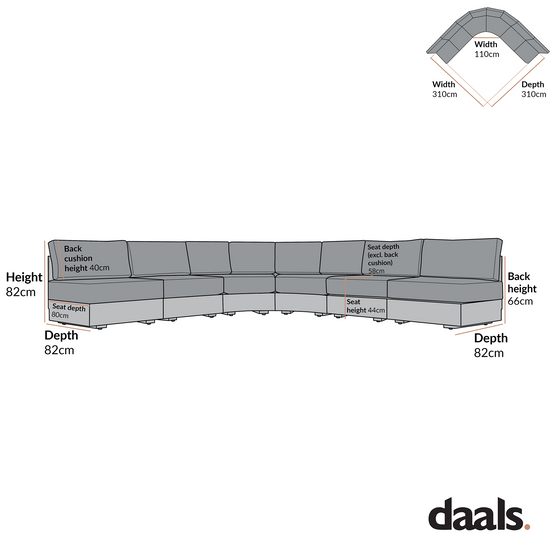 Jardin Aluminium Outdoor Modular 6-Piece Curved Corner Sofa Set, Granite