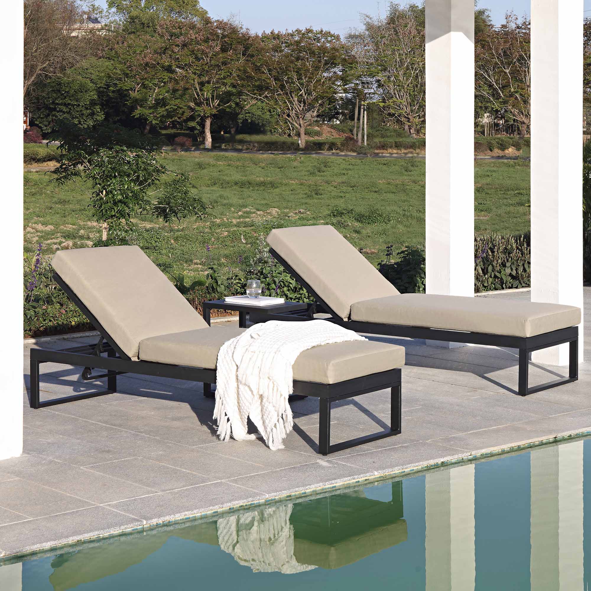 Albany Aluminium Sun Lounger and Side Table Set, Taupe