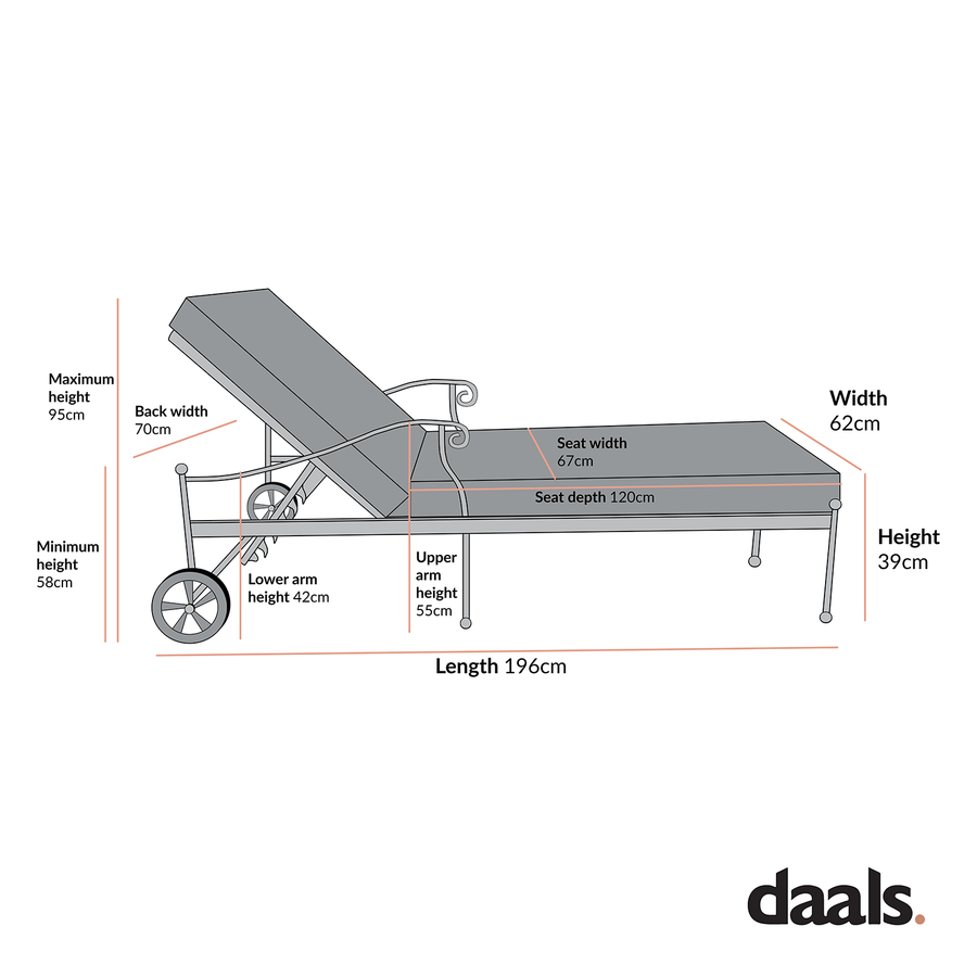 Haymes Metal Sun Lounger with Wheels, Beige