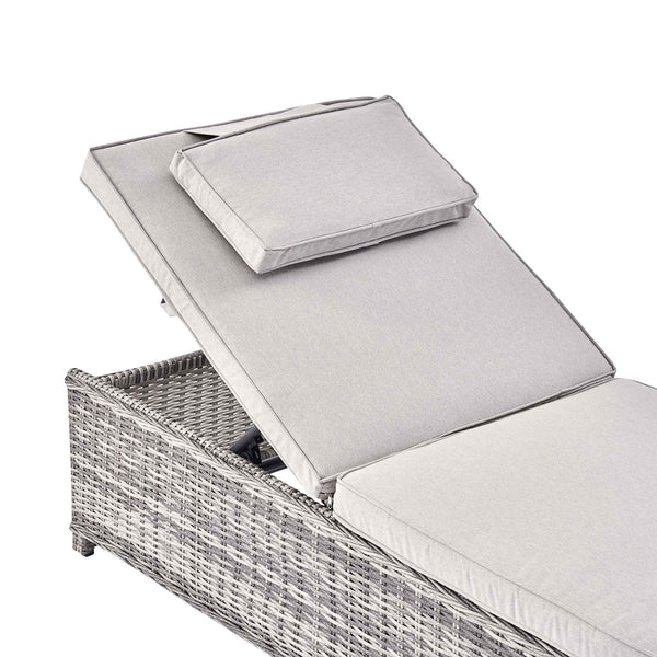 Hampshire Round Wicker Rattan Sun Lounger Set with Side Table, Light Grey