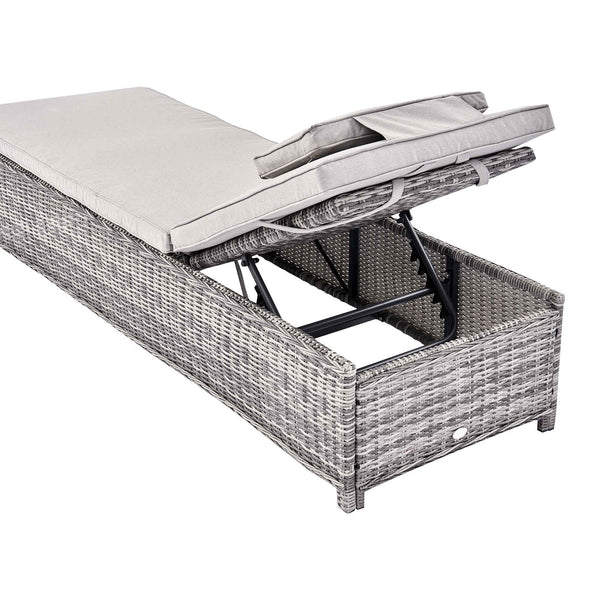 Hampshire Round Wicker Rattan Sun Lounger Set with Side Table, Light Grey
