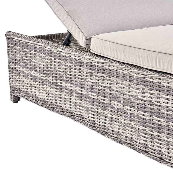 Hampshire Round Wicker Rattan Sun Lounger Set with Side Table, Light Grey