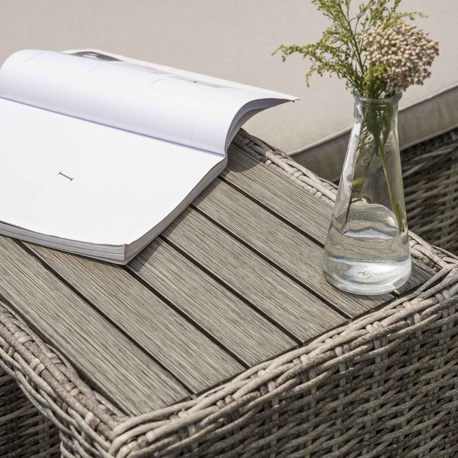 Hampshire Round Wicker Rattan Sun Lounger Set with Side Table, Light Grey
