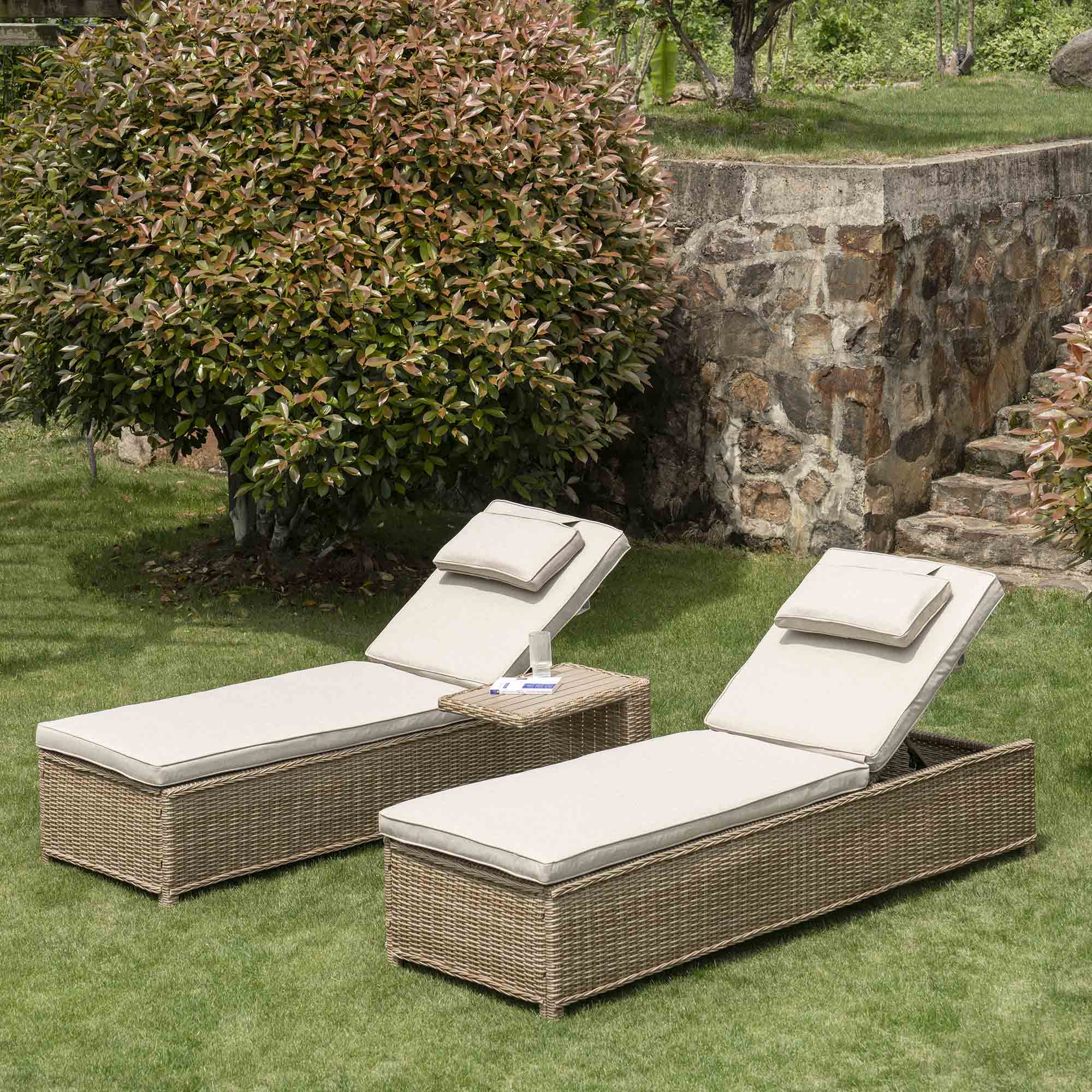 Hampshire Round Wicker Rattan Sun Lounger Set With Side Table Natural hampshire-round-wicker-rattan-sun-lounger-set-with-side-table-natural