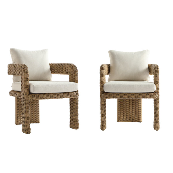 Stanford Round Wicker Outdoor Dining Chair Set, Natural - daals