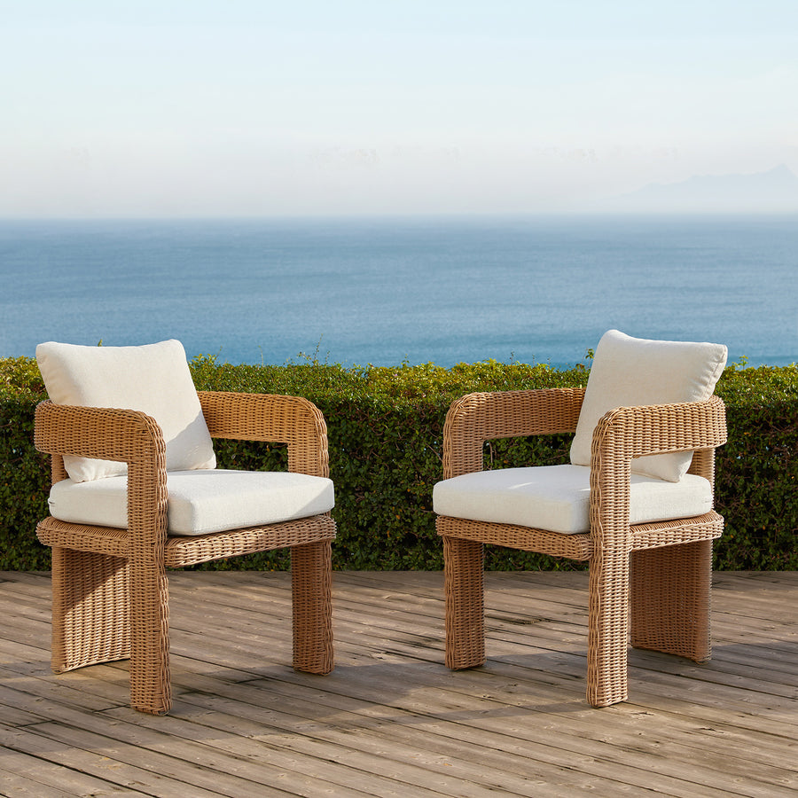 Stanford Round Wicker Outdoor Dining Chair Set, Natural