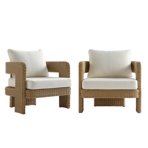 Stanford Round Wicker Outdoor Armchair Set, Natural