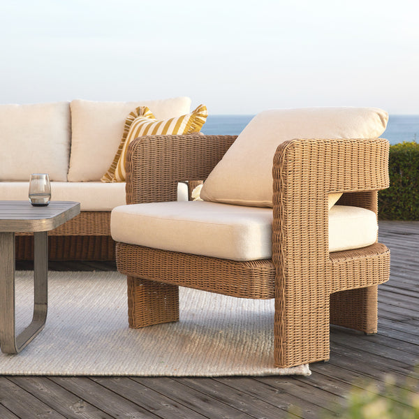 Stanford Round Wicker Outdoor Armchair Set, Natural