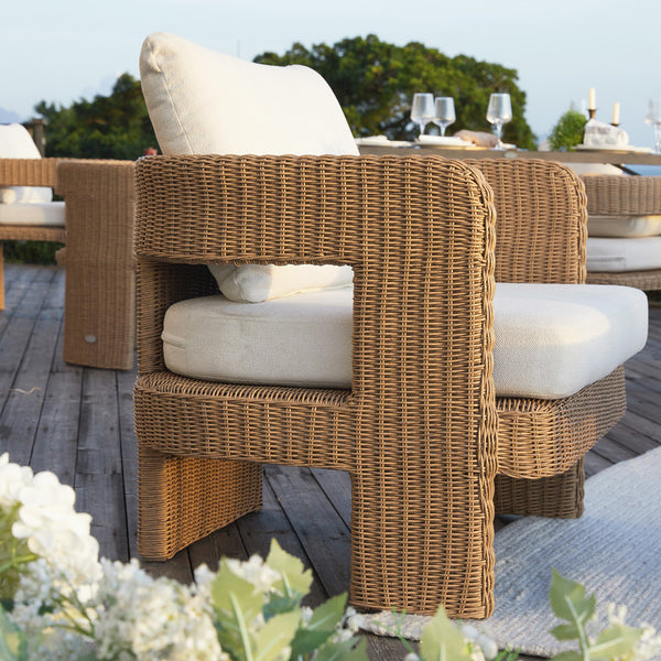 Stanford Round Wicker Outdoor Armchair Set, Natural