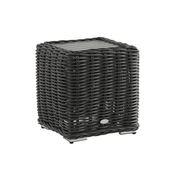 Bellagio Round Wicker Outdoor Side Table, Dark Grey