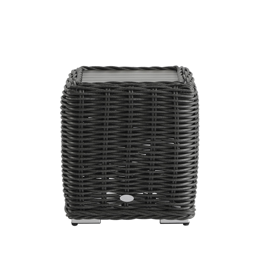 Bellagio Round Wicker Outdoor Side Table, Dark Grey