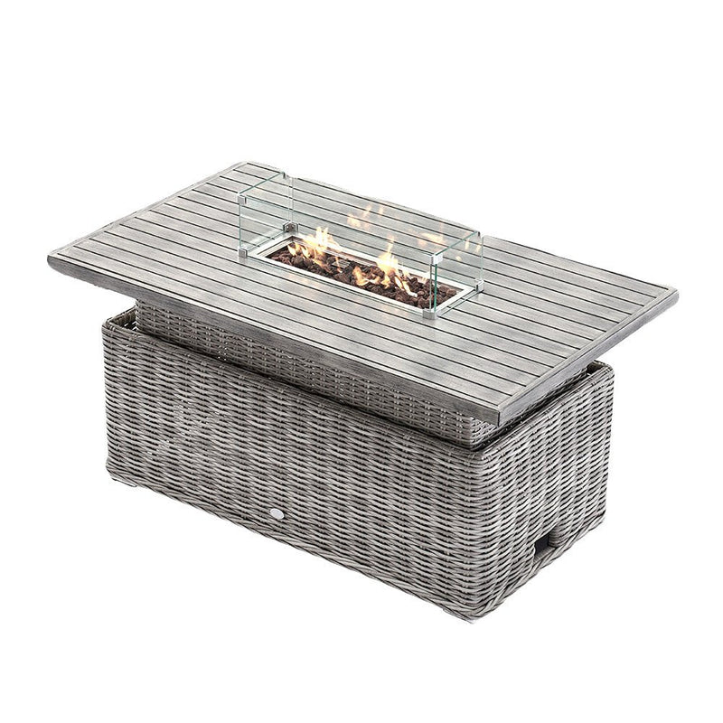 Bellagio Round Wicker Outdoor Rising Firepit Table, Light Grey