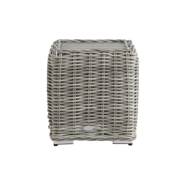 Bellagio Round Wicker Outdoor Side Table, Light Grey