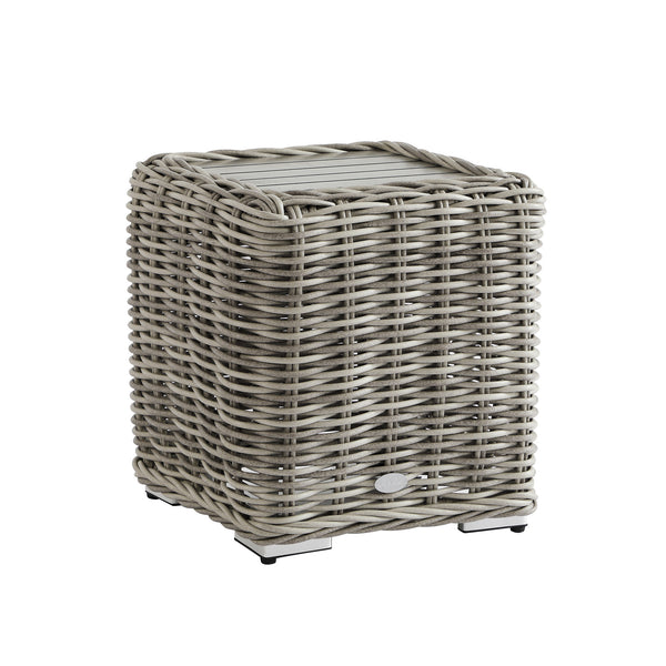 Bellagio Round Wicker Outdoor Side Table, Light Grey