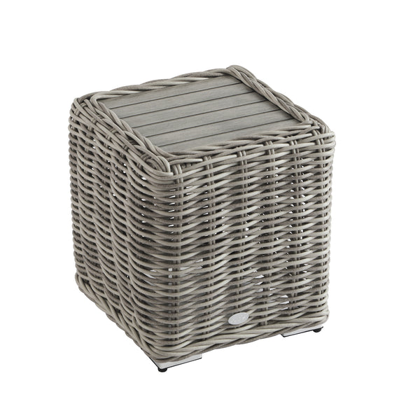 Bellagio Round Wicker Outdoor Side Table, Light Grey