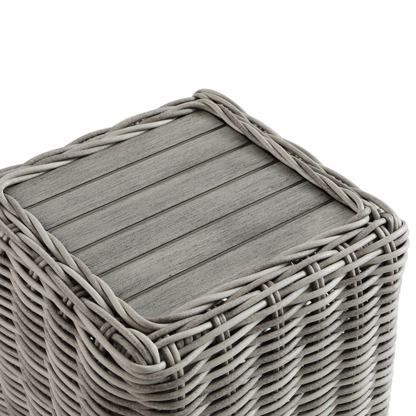 Bellagio Round Wicker Outdoor Side Table, Light Grey