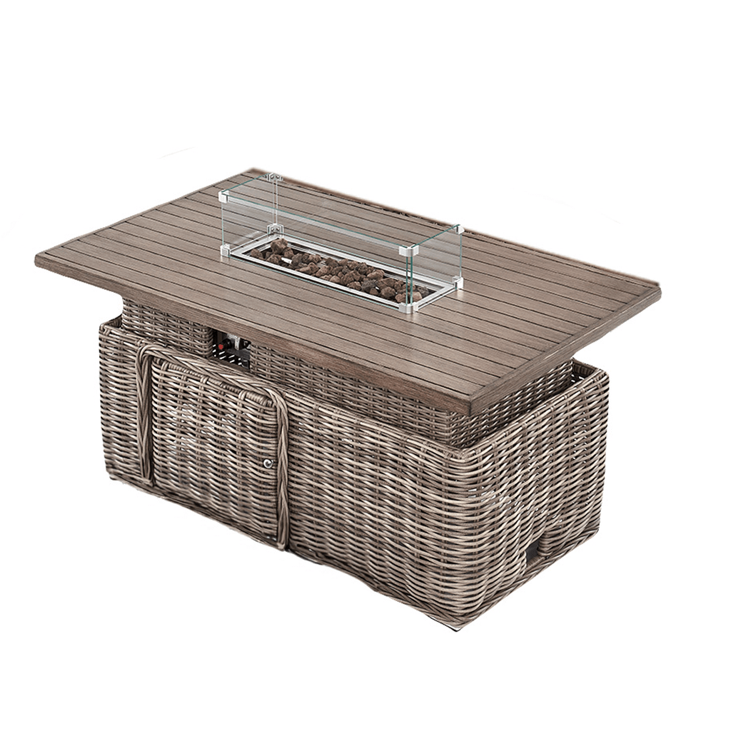 Salone Rising Table Bellagio Wicker Outdoor Rising Firepit Table, Natural | daals