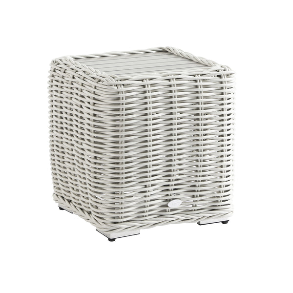 Bellagio Round Wicker Outdoor Side Table, White