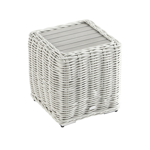 Bellagio Round Wicker Outdoor Side Table, White