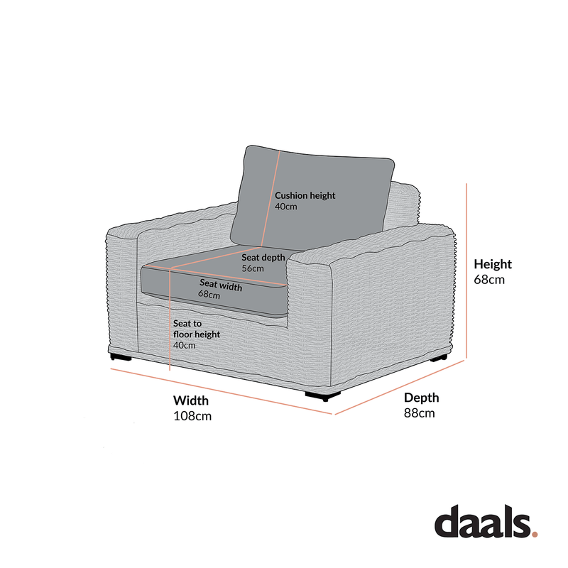 Bellagio Round Wicker Outdoor 1-Seater Sofa, White with Blue Stripes