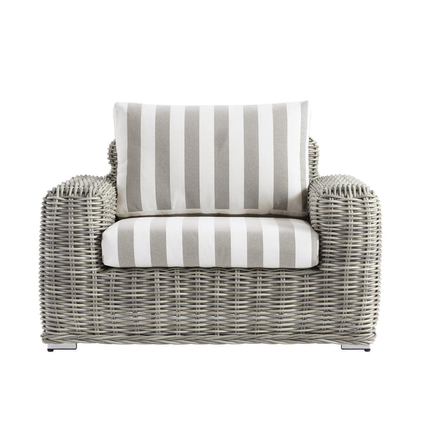 Bellagio Round Wicker Outdoor 1-Seater Sofa, Light Grey with Taupe Stripes