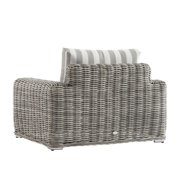 Bellagio Round Wicker Outdoor 1-Seater Sofa, Light Grey with Taupe Stripes