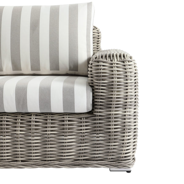 Bellagio Round Wicker Outdoor 1-Seater Sofa, Light Grey with Taupe Stripes