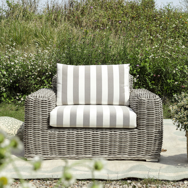 Bellagio Round Wicker Outdoor 1-Seater Sofa, Light Grey with Taupe Stripes