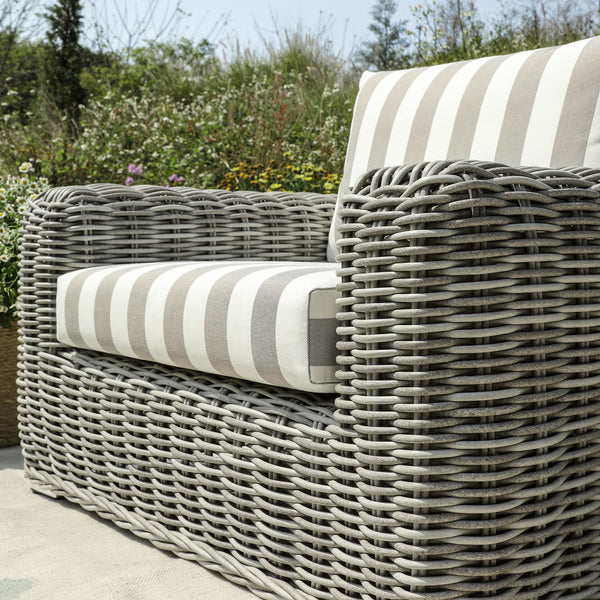 Bellagio Round Wicker Outdoor 1-Seater Sofa, Light Grey with Taupe Stripes