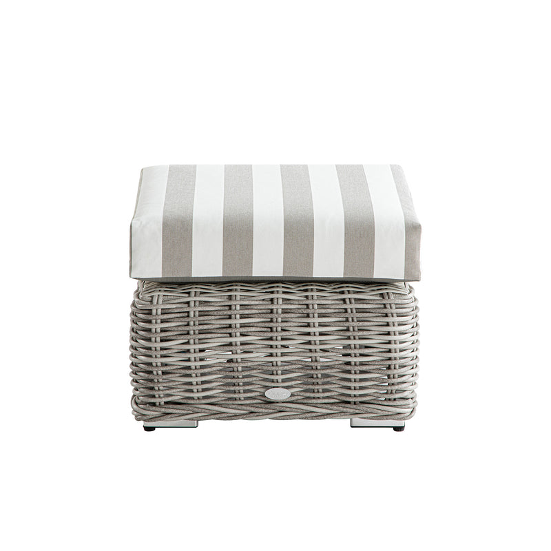Bellagio Round Wicker Outdoor Footstool, Light Grey with Taupe Stripes - daals