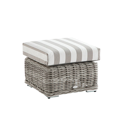 Bellagio Round Wicker Outdoor Footstool, Light Grey with Taupe Stripes