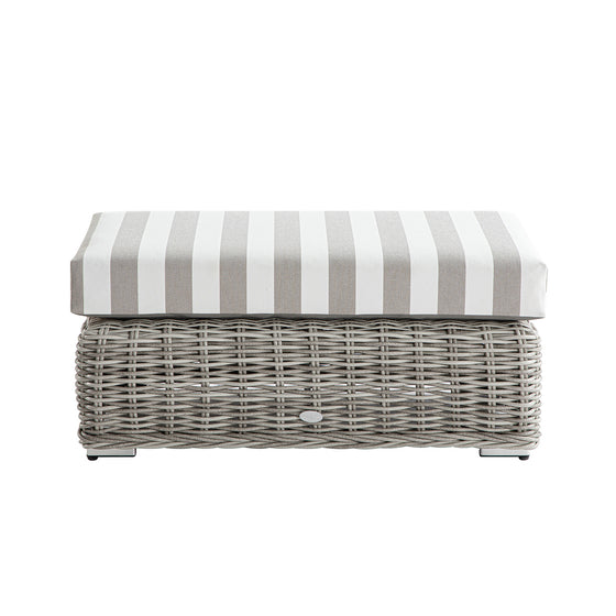 Bellagio Round Wicker Outdoor Bench, Light Grey with Taupe Stripes