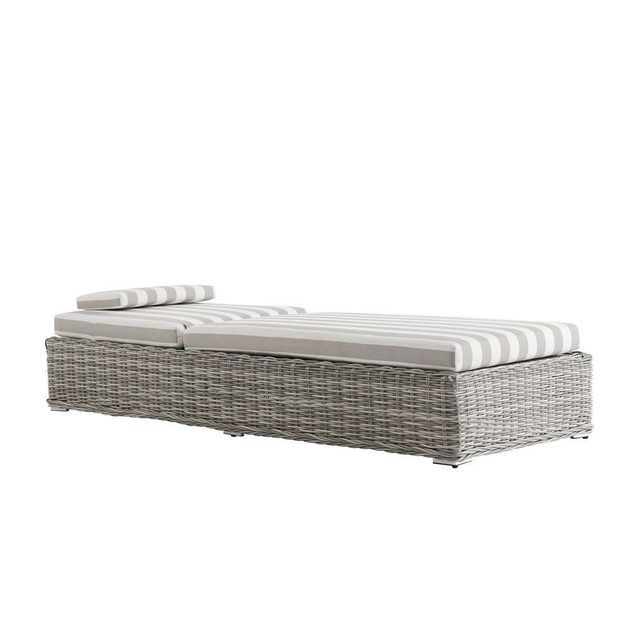 Bellagio Round Wicker Sun Lounger with Headrest, Light Grey with Taupe Stripes