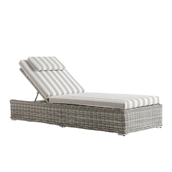 Bellagio Round Wicker Sun Lounger with Headrest, Light Grey with Taupe Stripes - daals