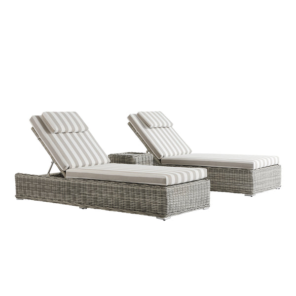 Bellagio Round Wicker Sun Lounger with Headrest, Light Grey with Taupe Stripes