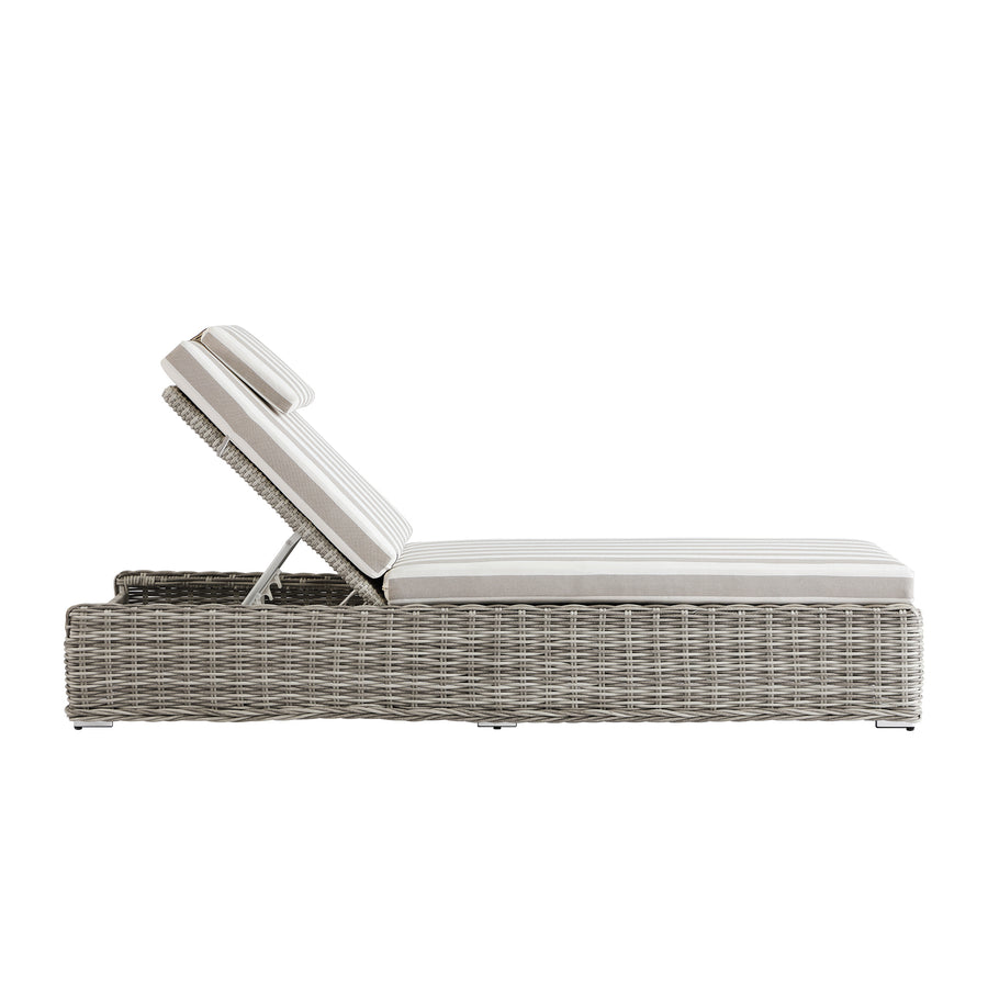 Bellagio Round Wicker Sun Lounger with Headrest, Light Grey with Taupe Stripes