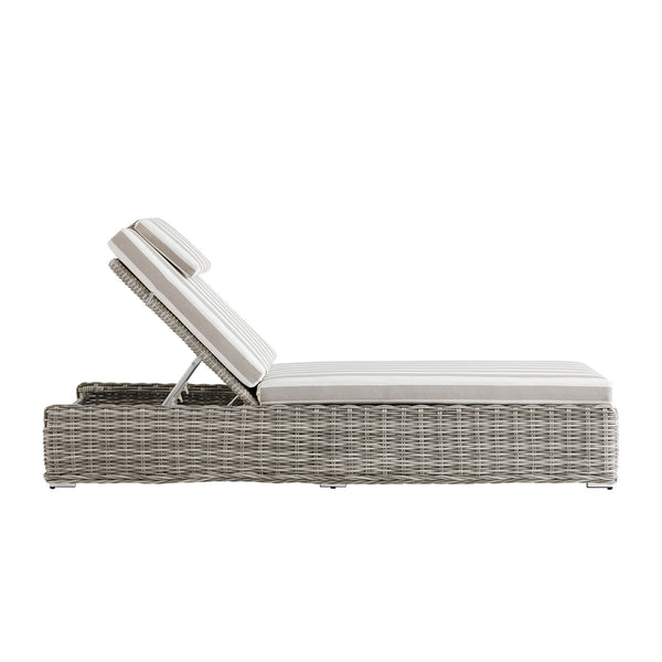 Bellagio Round Wicker Sun Lounger with Headrest, Light Grey with Taupe Stripes