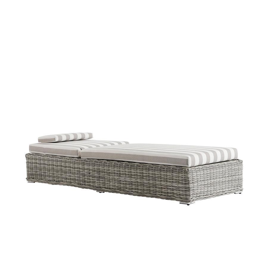 Bellagio Round Wicker Sun Lounger with Headrest, Light Grey with Taupe Stripes