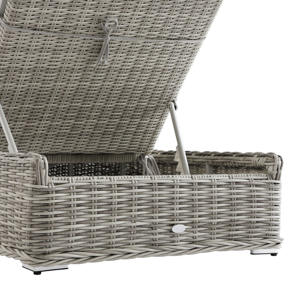 Bellagio Round Wicker Sun Lounger with Headrest, Light Grey with Taupe Stripes