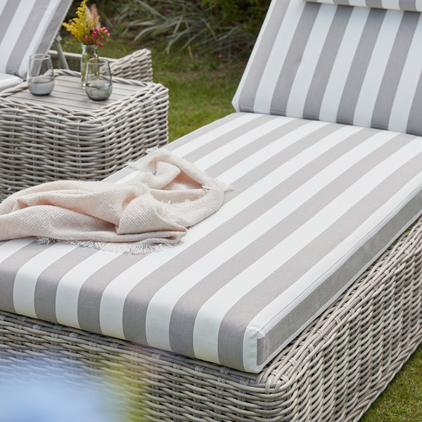 Bellagio Round Wicker Sun Lounger with Headrest, Light Grey with Taupe Stripes - daals