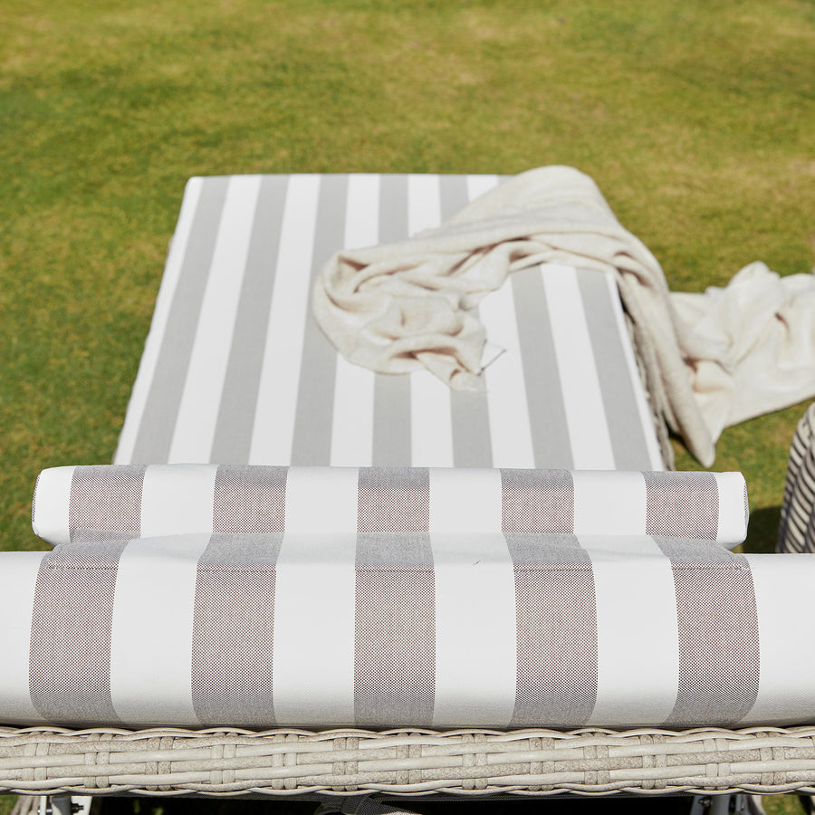 Bellagio Round Wicker Sun Lounger with Headrest, Light Grey with Taupe Stripes