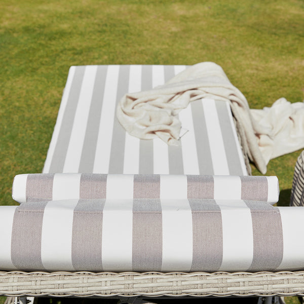 Bellagio Round Wicker Sun Lounger with Headrest, Light Grey with Taupe Stripes - daals
