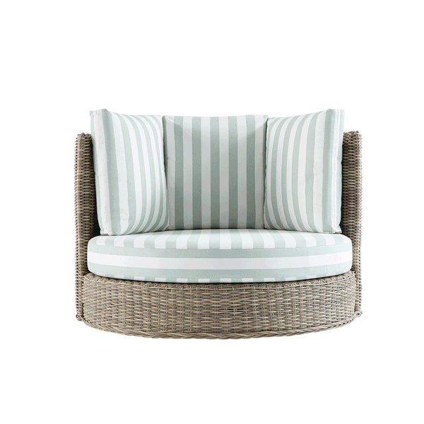 Bellagio Round Wicker Swivel Daybed, Natural with Sage Stripes - daals