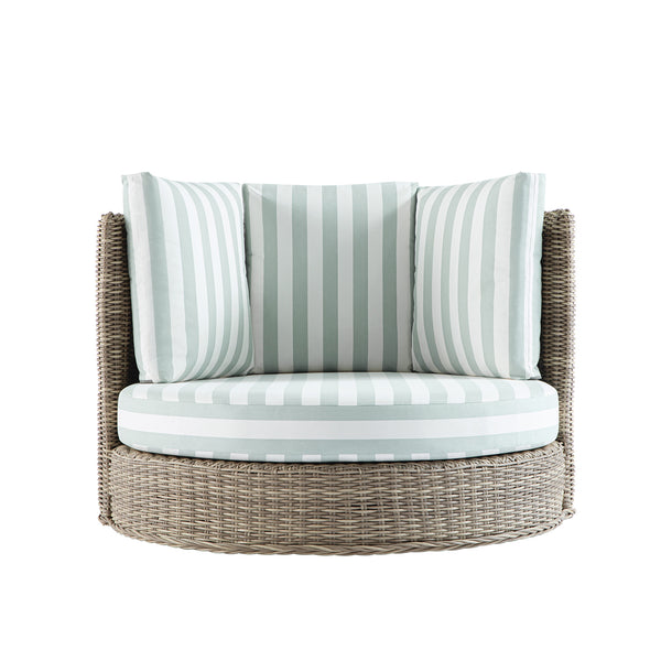 Bellagio Round Wicker Swivel Daybed, Natural with Sage Stripes - daals