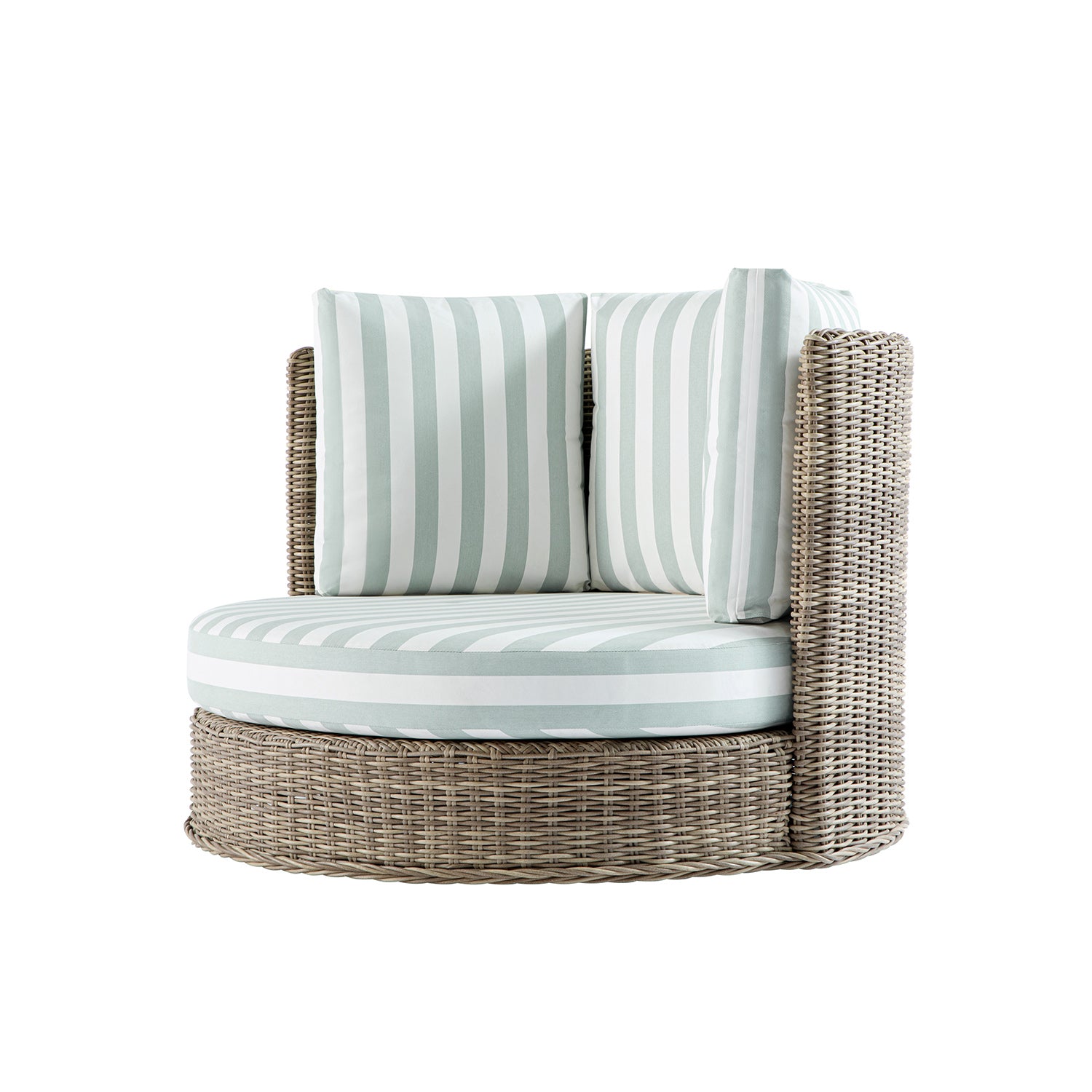 Bellagio Round Wicker Swivel Daybed, Natural with Sage Stripes
