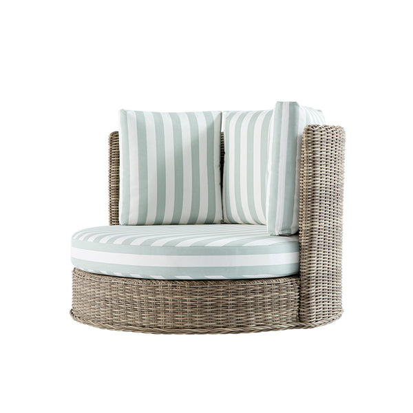 Bellagio Round Wicker Swivel Daybed, Natural with Sage Stripes - daals