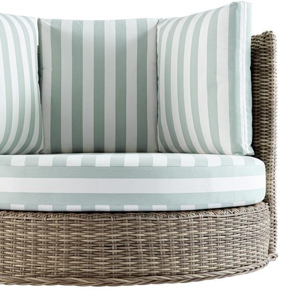 Bellagio Round Wicker Swivel Daybed, Natural with Sage Stripes - daals