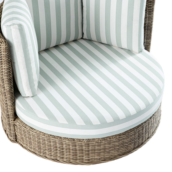 Bellagio Round Wicker Swivel Daybed, Natural with Sage Stripes - daals