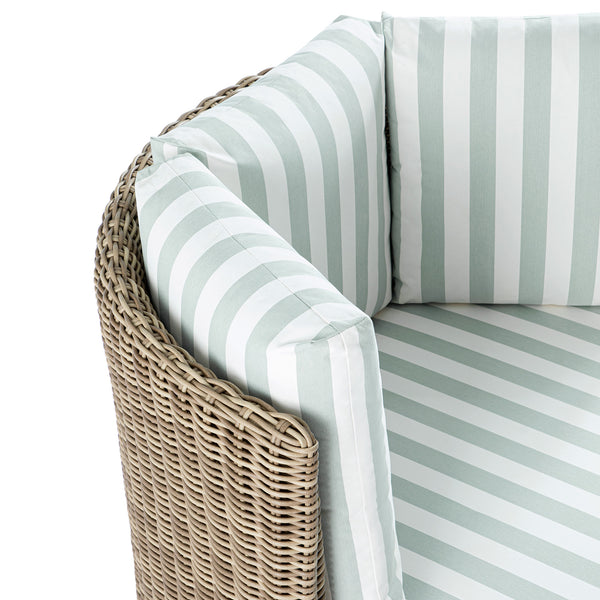 Bellagio Round Wicker Swivel Daybed, Natural with Sage Stripes - daals
