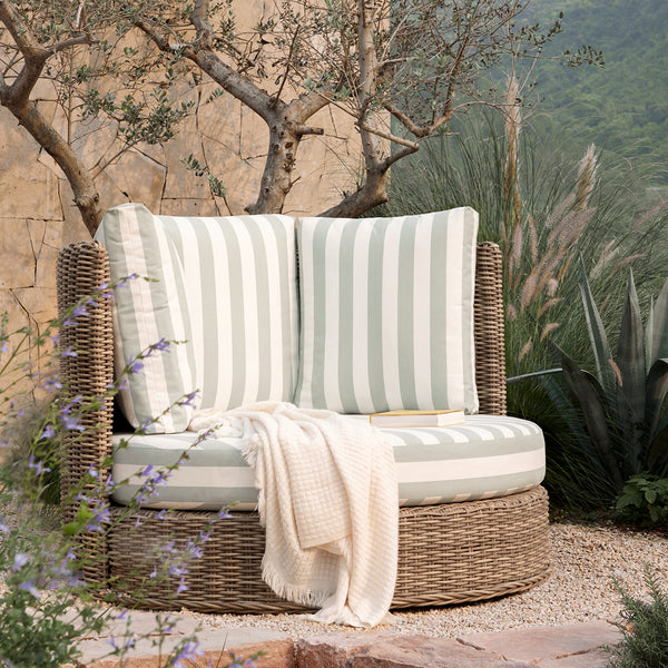 Bellagio Round Wicker Swivel Daybed, Natural with Sage Stripes - daals